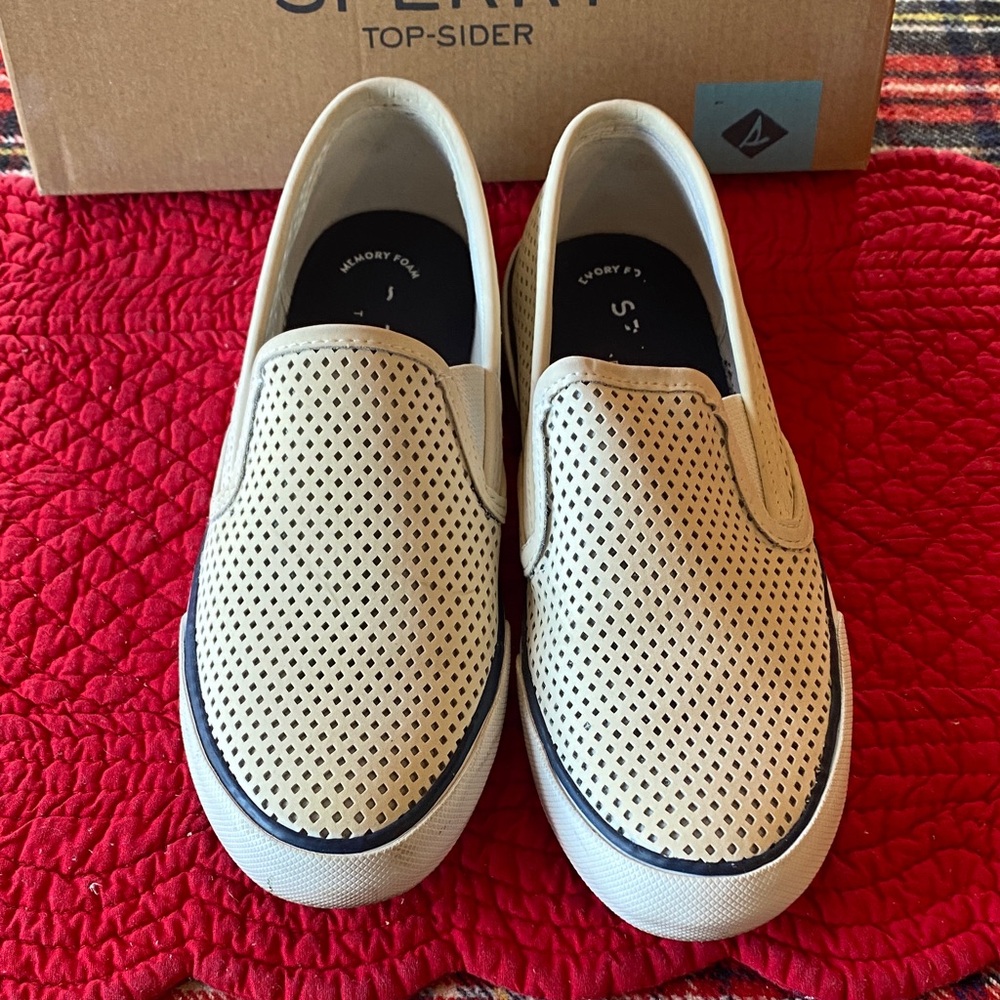 Sperry Women’s Tan Perforated Slip-On Loafers
